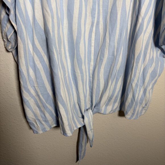 Ava & Viv Blouse Women's 3X Striped Short Sleeve Tie Linen Blend Printed - Picture 4 of 9